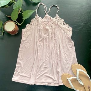 Maurices Pastel Pink Crochet Tank Top Racerback Hippie Shirt